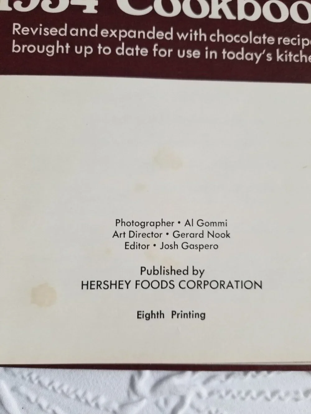 Hershey's 1934 Cookbook 1971 Edition Wirebound Spiral